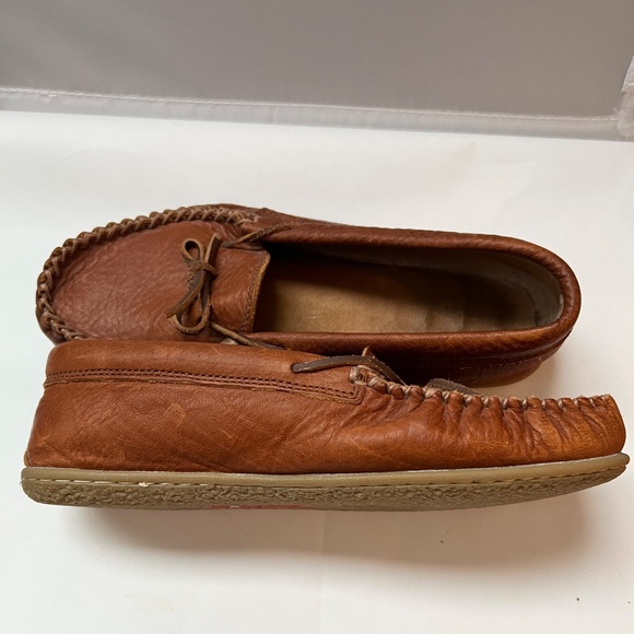 SoftMoc Moccasin Shoes Size 9 Brown Tan Leather Cozy Laced Non Slip - Picture 9 of 11